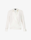 Theory Womens Ivory Wrap Satin-texture Silk Top In Ivory