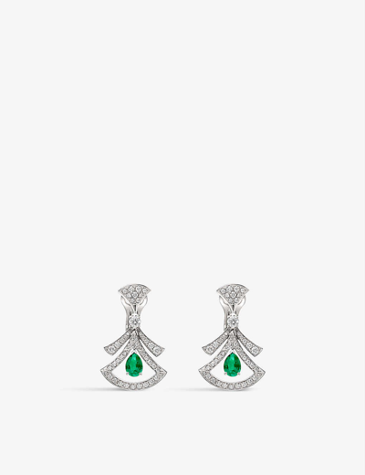 Bvlgari White Gold Diva's Dream 18ct White-gold, 1.48ct Brilliant-cut Diamond And 1.2ct Pear-cut Emerald Dro