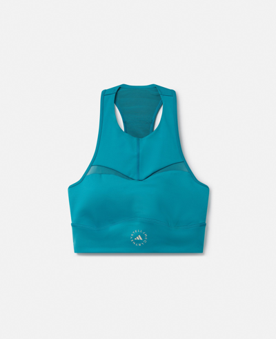 Stella Mccartney Truepurpose Medium Support Training Crop Top In Blue Bay