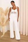 Lulus Adore The Feeling White Sheer Lace Bustier Twist-front Jumpsuit In White
