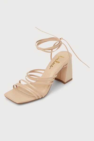Lulus Arvid Light Nude Strappy Lace-up High Heel Sandal Heels In Beige
