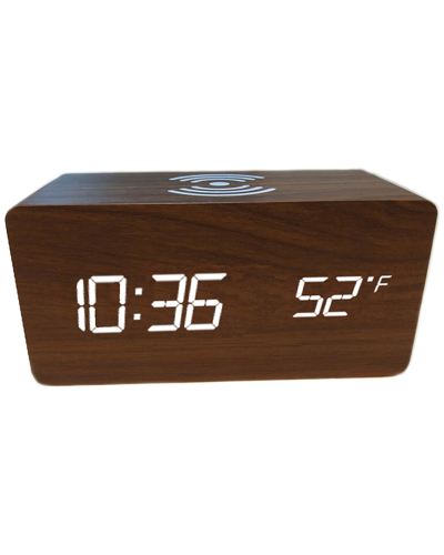 Ztech Zunammy Wooden Digital Alarm Clock & Thermometer With Wireless Charger