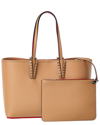 Christian Louboutin Cabata Large Studded Textured-leather Tote In Brown