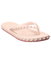 Christian Louboutin Loubi Donna Spike Red Sole Flip Flops In Beige