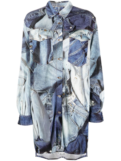 Moschino Jeans Graphic-print Long-sleeve Shirt In Blue