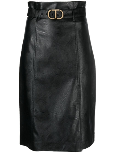 Twinset Logo-plaque High-waist Skirt In Black  
