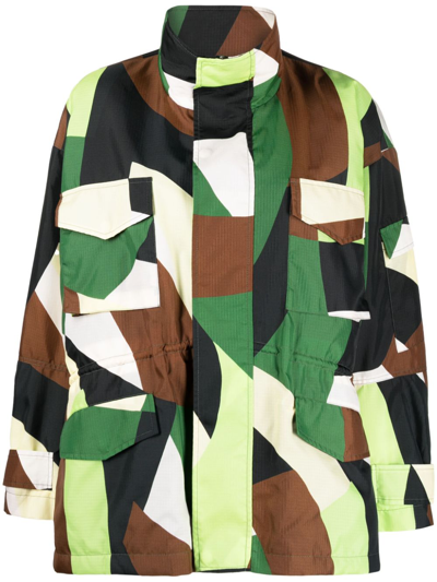 Plan C Messy Masses Geometric-pattern Jacket In Green