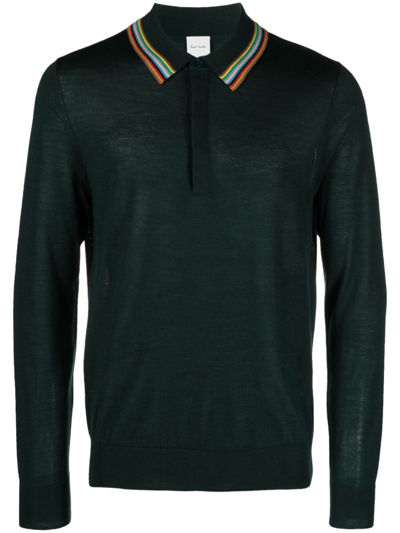 Paul Smith Stripe-detail Knitted Polo Shirt In Green