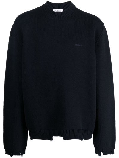 Ambush Logo-embroidered Virgin-wool Jumper In Blue