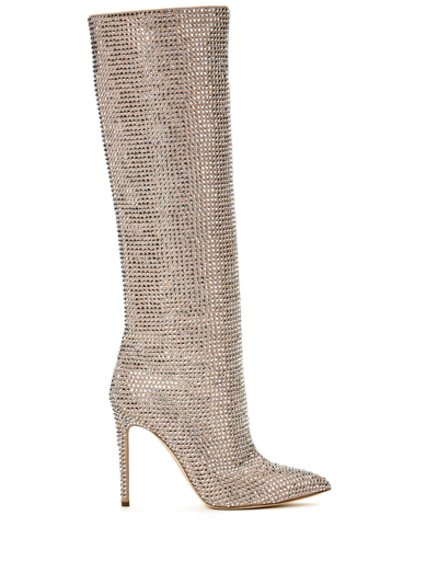 Paris Texas Holly Crystal Tall Stiletto Boots In Neutrals