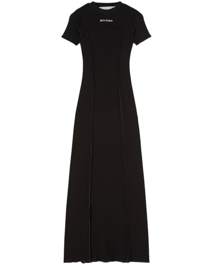 Palm Angels Logo-embroidered Knitted Maxi Dress In Black