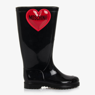 Moschino Kid-teen Kids' Girls Black & Red Heart Rain Boots