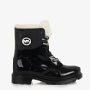 MICHAEL KORS GIRLS GLOSSY BLACK ANKLE BOOTS