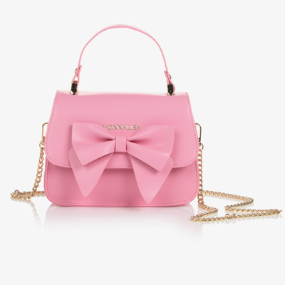 Monnalisa Kids' Girls Pink Leather Bow Handbag (21cm)