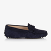 TOD'S TOD'S BOYS BLUE SUEDE GOMMINO MOCCASINS