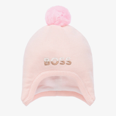 Hugo Boss Babies' Boss Girls Pink Knitted Pom-pom Hat