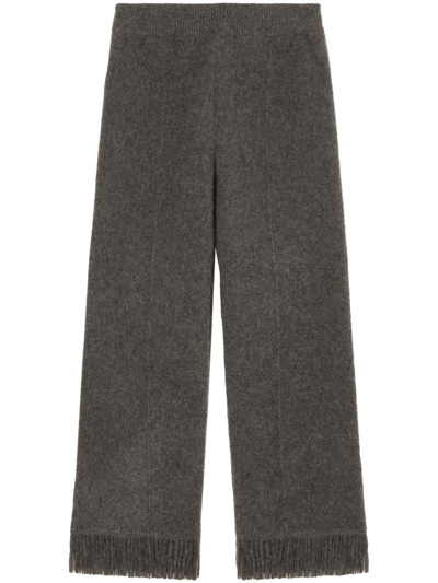 Alanui Frinbged-hem Knit Trousers In Gray