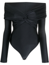 The Andamane Kendall Off The Shoulder Lycra Bodysuit In Black