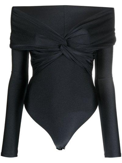 The Andamane Kendall Off The Shoulder Lycra Bodysuit In Black  