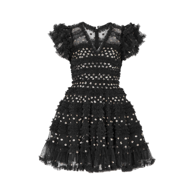 Needle & Thread Vivian Sequin-embellished Ruffled Tulle Mini Dress In Black