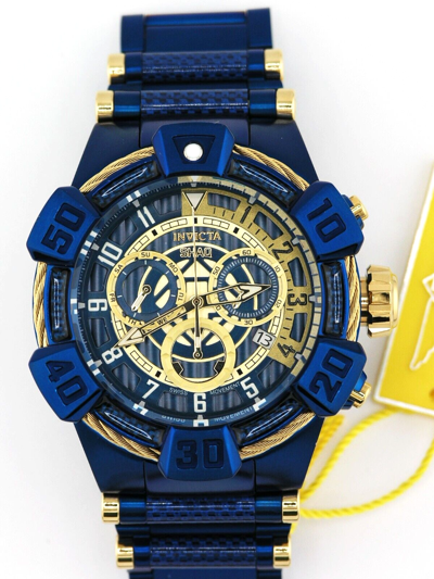 Pre-owned Invicta 37024 Shaq Blue Label Gold Dial Swiss Chronograph Watch 52mm