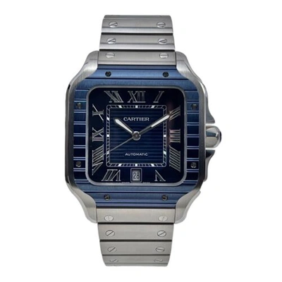 Pre-owned Cartier De Santos  Steel Blue Dial Watch Wssa0048 W/ Box & Papers