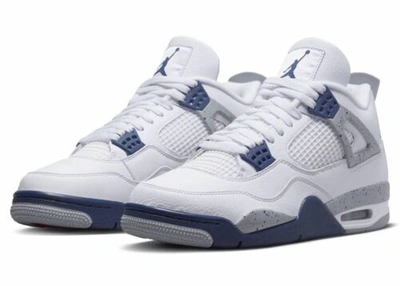 Pre-owned Jordan Air  Mens Retro 4 Midnight Navy Cement Dh6927-140 All Sizes Sneakers In White