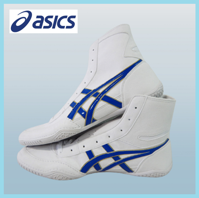 Pre-owned Asics Wrestling Shoes 1083a001 White Royal Blue Edge Gold Ex Eo Model Stock