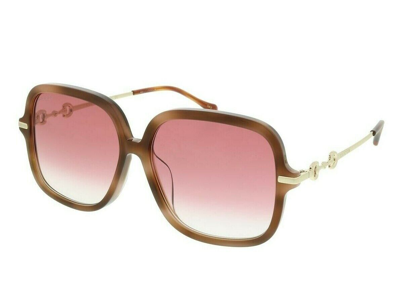 Pre-owned Gucci Women Sunglasses 0gg0884sa 003 58 Havana / Gold / Red Gradient Lenses