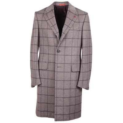 Pre-owned Isaia Tan And Gray Check Soft Brushed Wool-cashmere Overcoat 38r (eu 48)