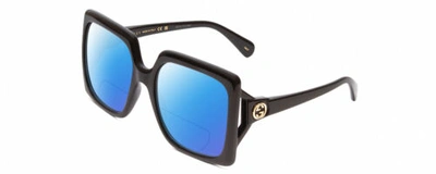 Pre-owned Gucci Gg0876s Women Square Designer Polarized Bifocal Sunglasses Black Gold 60mm In Blue Mirror