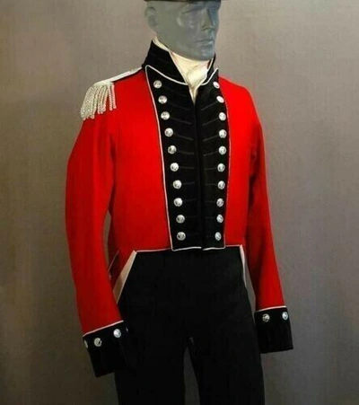 Pre-owned 100% British Regt Deatsville Officer Men Historical Red Military Wool Coat