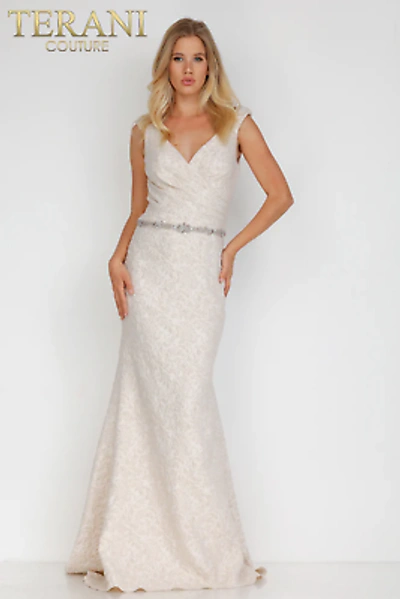 Pre-owned Terani Couture 1921m0726 Evening Dress Lowest Price Guarantee Authentic In Champagne