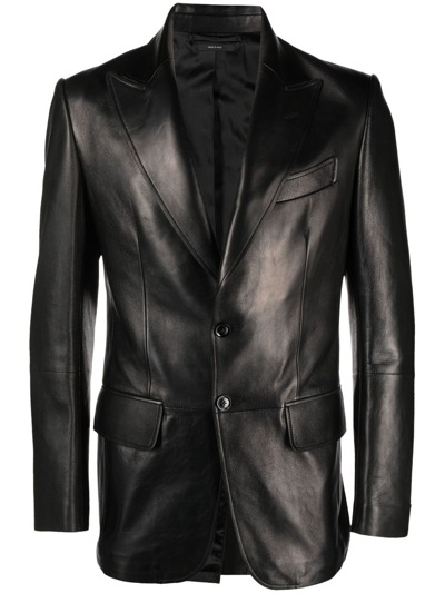 Tom Ford Leather Blazer In Black