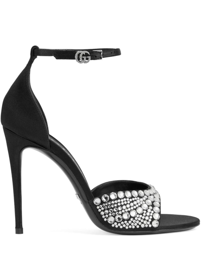 GUCCI BLACK 100 CRYSTAL-EMBELLISHED SANDALS