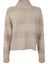 Brunello Cucinelli Long Sleeve Turtle Neck Sweater In Beige Stracciatella Seashell