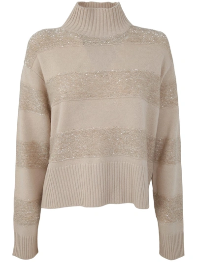 Brunello Cucinelli Long Sleeve Turtle Neck Sweater In Beige Stracciatella Seashell