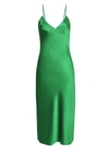 GILDA & PEARL SOPHIA MIDI SILK SLIP DRESS IN JEWEL GREEN