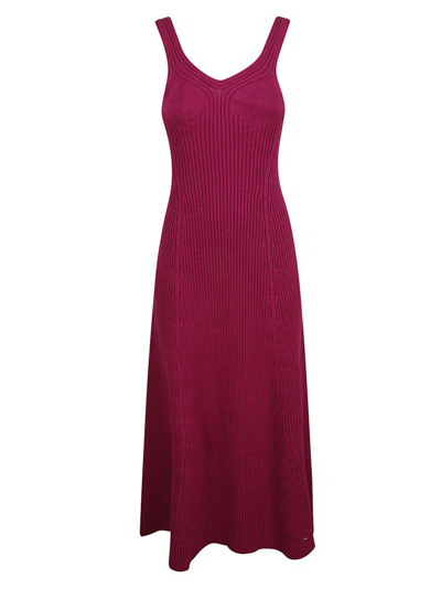 Jil Sander Ribbed Knitted Flared Midi Dress In Pink
