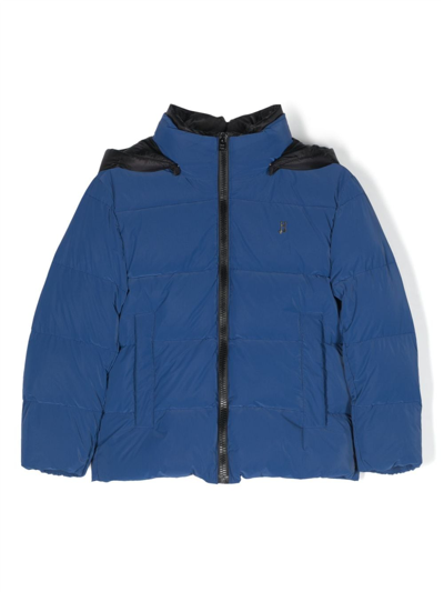 Herno Kids' Logo-embroidered Padded Hooded Jacket In Blue
