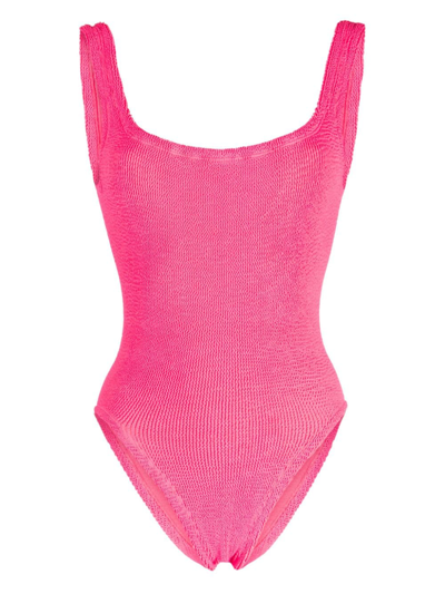 Hunza G Square-neck Seersucker-texture Swimsuit In Pink