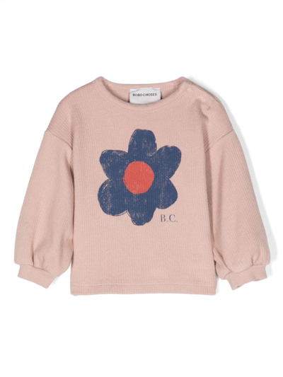 Bobo Choses Babies'  Pink Flower-print Stretch-organic-cotton Jumper 6-24 Months