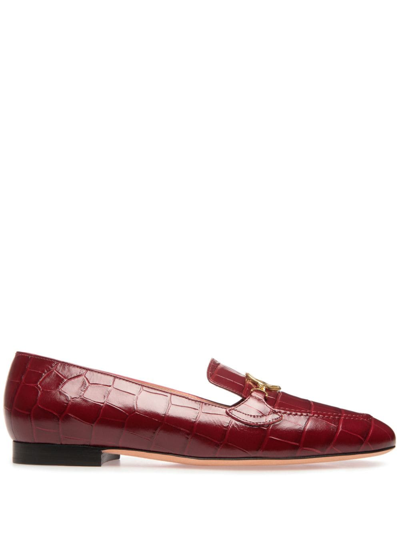 Bally Obrien Crocodile-embossed Effect Loafers In Red