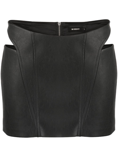 Misbhv Ruched Cut-out Mini Skirt In Black