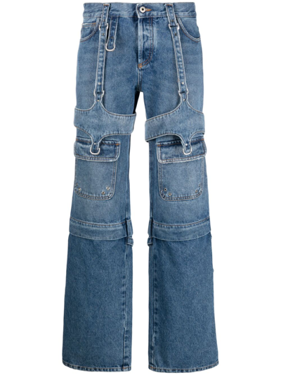 Off-white Cargo Zip Straight-leg Jeans In Blue