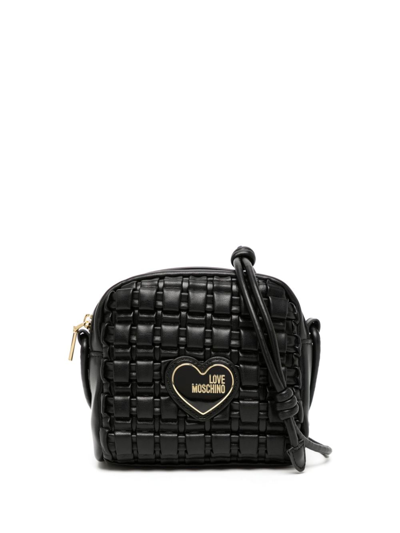 Love Moschino Logo-plaque Quilted Cross-body Bag In Black