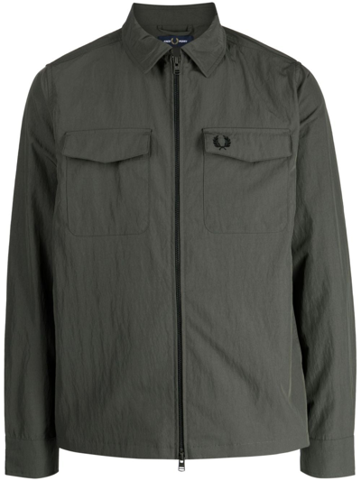 Fred Perry Logo-embroidered Zipped Shirt Jacket In Militare