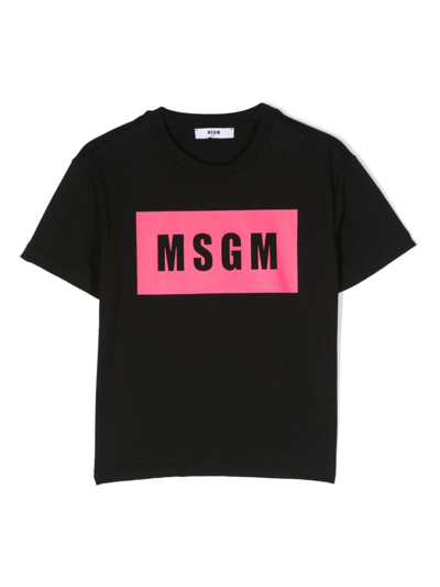 Msgm Kids' Logo印花棉t恤 In Black