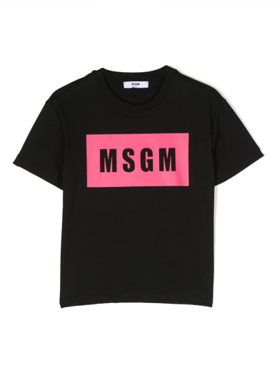 Msgm Kids' Logo-print Cotton T-shirt In Black