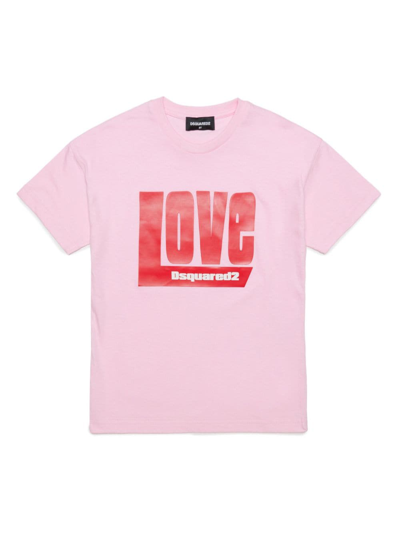 Dsquared2 Kids' Graphic-print Cotton T-shirt In Pink